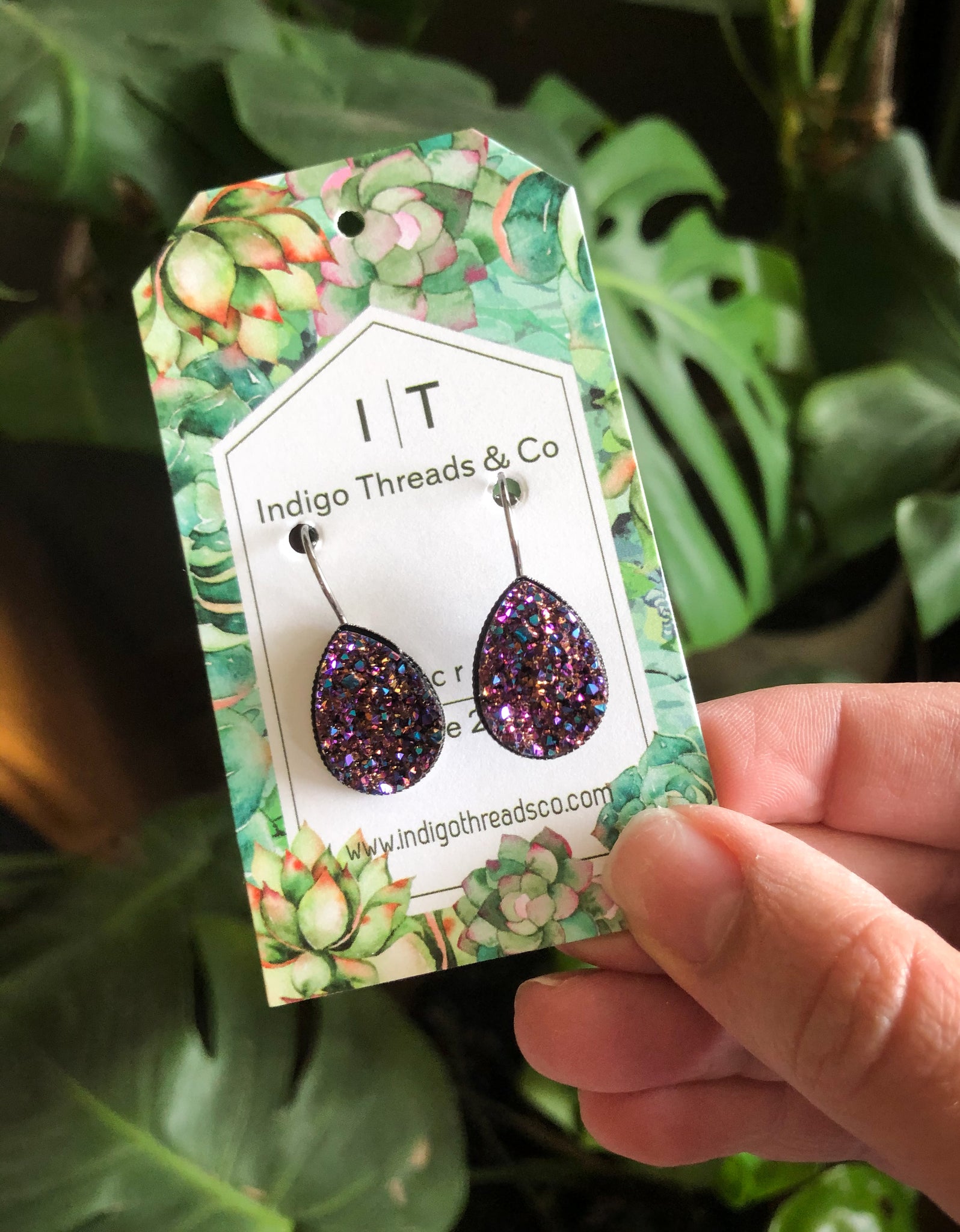 Multicolor Druzy Teardrop Earrings