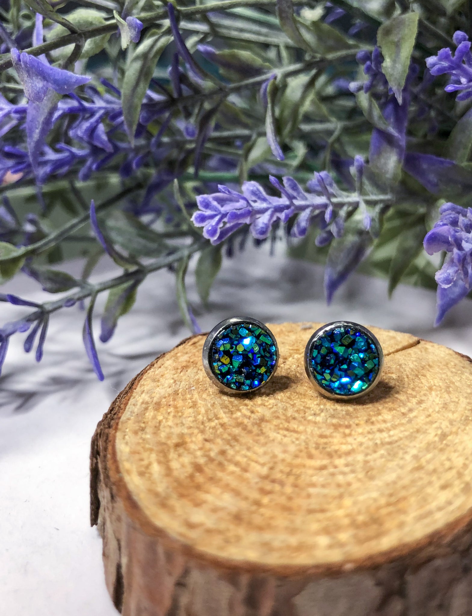 Peacock Druzy Studs