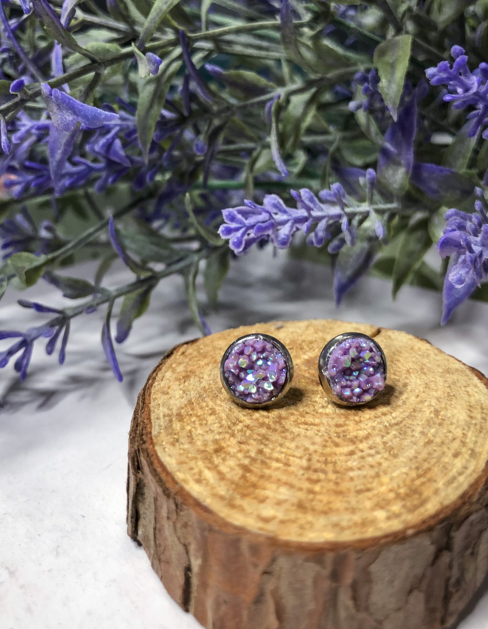 Lavender Druzy Studs