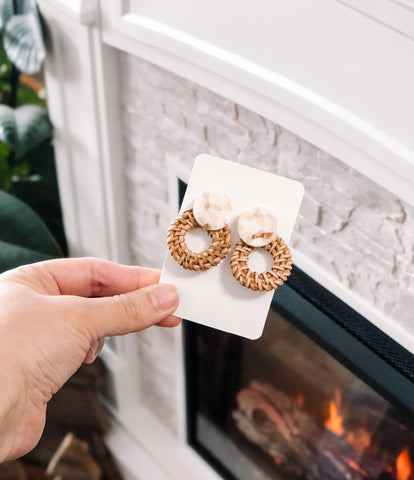 White Terrazzo Rattan Ring Dangles