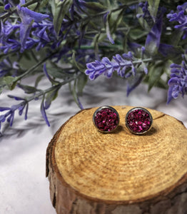 Fuchsia Faux Drusy Studs 8mm